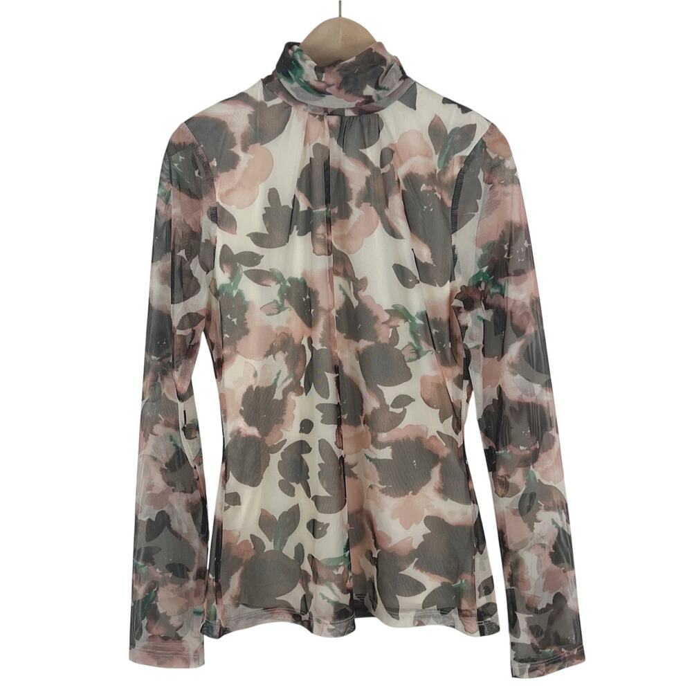 NWT DKNY Floral Watercolor Print Long Sleeve Mesh Top Size XS